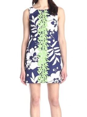Lilly Pulitzer Delia Shift Dress Size 0 Blue Green Johnny B Tropical Floral